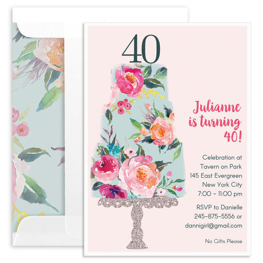 Vertical Floral Cake Invitations